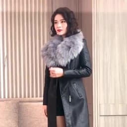 Big Fur Collar PU leather Jacket Autumn Winter Velvet Thicken Soft Faux PU leather Coat Women Korean Long Overcoat 4XL 2356