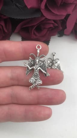 2pcs Gothic Baphomet Satanic Goat Lucifer Sigil Pendant DIY Necklace Key Chain Earrings Handmade Jewelry Accessories
