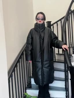 Winter Long Pu Leather Down Jacket Female Black Thick Warm Cotton Parka Outwears Women White Duck Down Knee Length Down Jackets