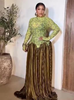 Elegant Olive Green Dresses High Waist Long Sleeve Maxi Dress for Woman Evening Party Pleated Dress Stretch Fabric for Dress
