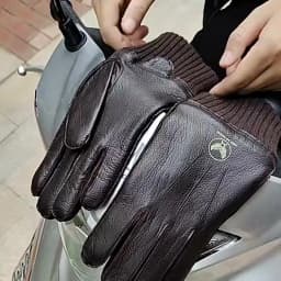 Men's Deer Skin Gloves Touch Screen Leather Thickened Winter Warm Ribbed Sleeves Aviation Motorcycle Riding Gloves