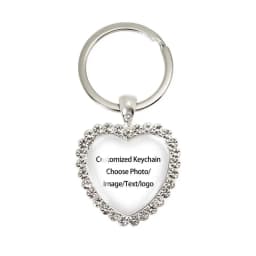 Personalized Custom Crystal Peach Heart Keychain Cabochon Pendant Key Ring Baby/Mom/Dad /Couple/Family Gathering Souvenir Gift