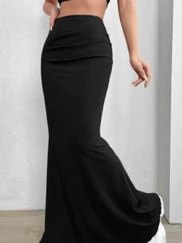 Solid Bodycon Ruched Long Skirt Women Sexy Black Elastic Elegant High Waist Mermaid Maxi Skirts Summer Streetwear