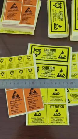 100pcs CAUTION STATIC SENSITIVE DEVICES Electronics Products Safety Warning Label Static-free Workstation Reminder Sticker