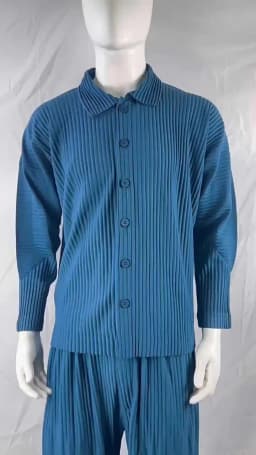 Pleated Long Sleeve Mens Shirt Jacket Simple Lapel Top Coat Jacket Stretch Straight Nine Pants Casual Harlequin Pants Set