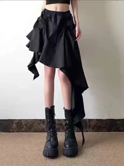 [EAM] High Elastic Waist Black Irregular Design Ruffles Mini Half-body Skirt Women Fashion Tide New Spring Autumn 2026 1DJ0530