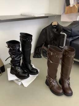 Eilyken Street Design Multi Belt Metal Buckle Knee-High Boots Women Low Heels Shoes Fashion Hot Girl Motorcycle Knight Booties