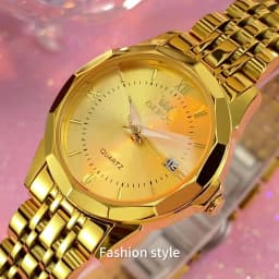 OLEVS 9989 Luxury Women's Watches Prismatic Mirror Stainless steel Waterproof Dual Calendar Elegant Quartz Watch for Ladies Set