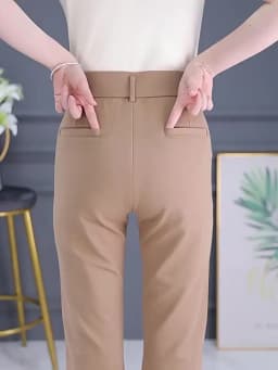 Spring Autumn Casual Button Elastic Mid Waist Black&Navy Blue Straight Trousers Office Lady Quick Drying Suit Pants Female