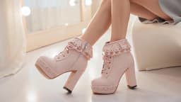 Autumn Winter Women's Ankle Boots Platform White Black Pink Sweet Short Boot Lace up Footwear Lolitas Shoes Girls Big Size 45