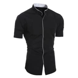 Summer Men's Stand Collar Solid Color Block Short Sleeve Casual Fashion Single Breasted Contrast Shirt