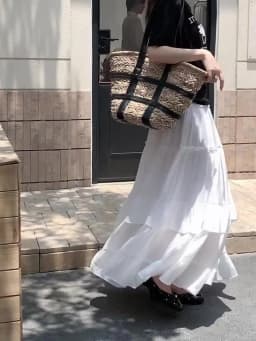 White Tiered Ruffle Hem Skirt 2025 - High Waist Flowy A-Line Maxi Skirt, Summer Chiffon Layered Skirt with Pleats