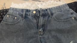 2026 Summer New Splicing Hook Lace High Waist Burr Denim Shorts Hot Pants Women