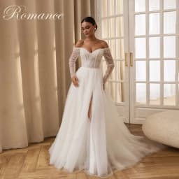 Modern Off The Shoulder Beading A-Line Wedding Dress 2026 V-Neck Pleat Side Slit Lace Open Back Vestidos De Novia Customized