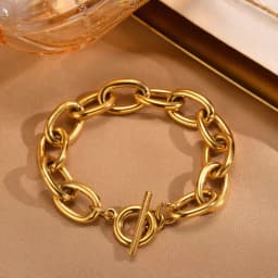 Chunky Bold Toggle Bracelets for Women, Stainless Steel OT Buckle Link Chain Bracelet Gold Plated Tarnish Free