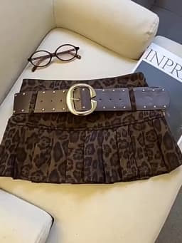 Sexy Leopard Print High Waist Anti-light Pleated Skirt Y2k Spice Girl Short Skirt