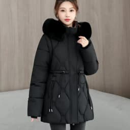 Simple Solid Color Large Fur Collar Hooded Removable Long-sleeved Down Cotton Jacket Women's 2025 Winter Thickened Warm Jacket