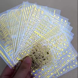 12Sheets Gold Metal Stripe Wave Nail Decals 3D Bronzing French Line/C Curve Stripe Nail Stickers 8*10cm Gold Line Nail Art Suppl