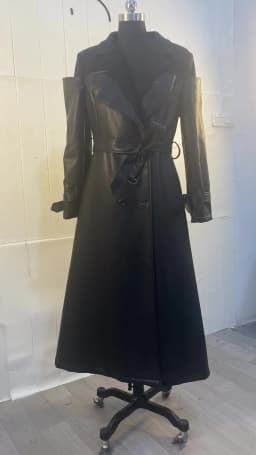 Lautaro Autumn Long Black Patchwork Pu Leather Trench Coat for Women Double Breasted Loose Stylish Luxury Designer Clothing 2023