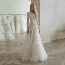 Gorgeous A Line Women's Elegant Long Sleeve Lace Wedding Dresses Vestido De Novia O Neck Bride Gowns Customized Robe De Mariée