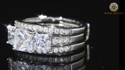 Newshe Three-Stone Princess Cut AAAAA CZ 925 Sterling Silver Engagement Rings Set for Women Adjustable Wedding Ring Enhancer