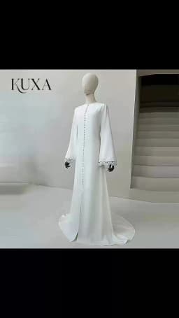 KUXA Elegant Muslim Wedding Dresses A-Line Formal Lace Long Sleeves Floor-Length Bridal Gowns Button Sweep Train Customized