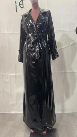 Lautaro Spring Autumn Black Shiny Reflective Soft Patent Leather Trench Coat for Women Luxury Designer Floor Length Clothes 2024