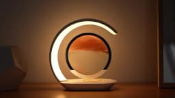 Quicksand Table Lamp Wireless Charging Desk Lamp 3D Hourglass Ornaments Sand Painting Night Light for Office Room Decoration