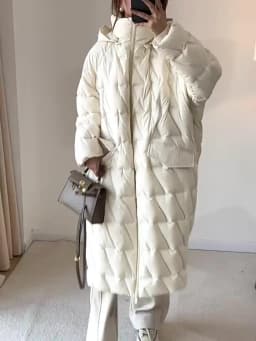 Janveny 2026 New Winter Oversized Over Knee Puffer Jacket Women Solid Long Sleeve Zipper Hooded White Duck Down Coat Warm Parkas