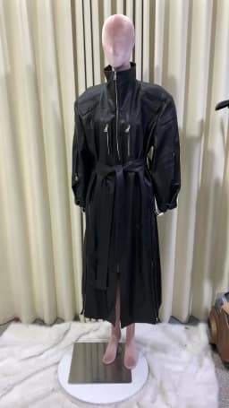 Lautaro Autumn Extra Long Oversized Pu Leather Trench Coat for Women with Double Side High Slit Luxury Designer Runway Fashion