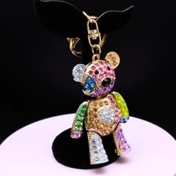 Cute Sweet Colorful Full Crystal Big Bear Key Chain Alloy Rhinestone Fashion Bag Accessories Keyring Jewelry Wholesale N9029