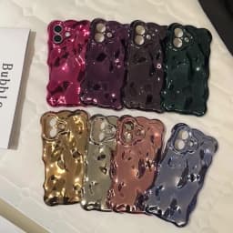 Glossy Wrinkle Plating Wave Border Case for iPhone 16 15 17 Pro Max Air Plus 11 12 13 14 Meteorite Pattern Soft Silicone Cover