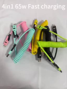 4 in 1 65W Spring Short Data Cable 6A USB Type C Spring Telescopic Quick Charger Wire Spring USB Cable for iPhone 15 14 13 12