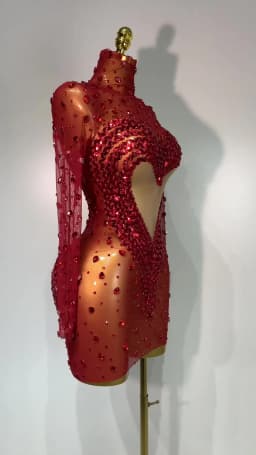 High Quality Rhinestone Sequin Sexy See Through Mesh Mini Dress Women Evening Party Nightclub Singer Stage PerformanceCostume