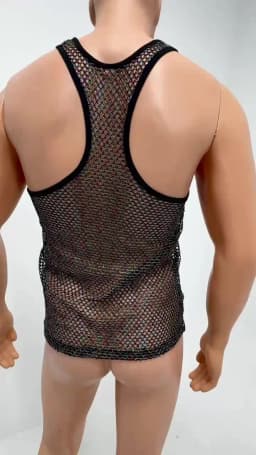 Fishnet Mesh Tank Top Men Racerback Summer Sleeveless Metallic Shiny Shirt Sport Muscle Vest Sheer Daily Party Wear Streetwear