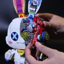 KAVOWORLD 1377PCS Robot Rabbit Building Blocks Set LED Light Up Multi-Point Rotatable Detachable Base DIY Cyberpunk Mecha Building Rabbit Bricks Kit Mechanical Bunny Construction Toy for Home Office Desk Decor Christmas Birthday Gift Teens Adults