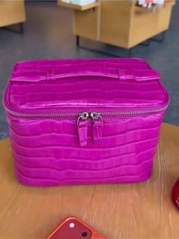 Crocodile Pattern Cowhide Cosmetic Bag Rose Red Light Luxury Genuine Leather Women Travel Portable Toiletry Storageanity Case