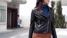 Women's Short Leather Jacket, Slim Fit, Flip Collar, Motorcycle Suit, Oblique Zipper Jackets, Spring and Autumn Clothes, tops