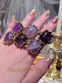Retro Noble Purple Square Natural Stone Rings for Women Prong Setting Wedding Bands Vintage Antique Jewelry Party Copper 2024