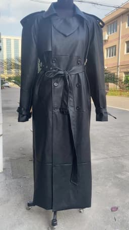Lautaro Spring Autumn Extra Long Black Pu Leather Trench Coat for Women with Back High Slit Luxury Chic European Fashion 2024