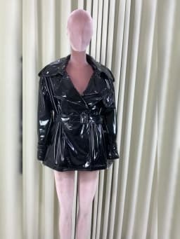Nerazzurri Spring Autumn Oversized Thin Shiny Reflective Patent Leather Trench Coat for Women Double Breasted European Fashion