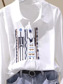 Designer-Inspired Niche Vertical Stripe Slim-Fit Pure Cotton Embroidered Shirt for Women, New Spring and Autumn Style, Versatile Ethnic Style Long-Sleeve Blouse