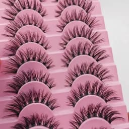 10 Pairs Natural Fluffy False Eyelashes Wispy Lashes 3D Volume Strip Lashes D Curl Fake Eyelashes with Clear Band Eye Lashes