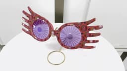 Novelty Hand Shape Masquerade Glasses Red Swirl Print Frame Purple Lens Funny Decorative Eyewear For Ball, Carnival And Costume