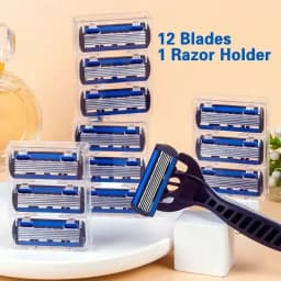 1 Handle + 12 Blades/ Men Women Manual Safety Razor 6-Layer Stainless Steel Hair Removal Shaving Replaceable Shaver Head