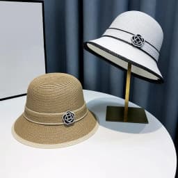 Women's New Spring Summer Straw Camellia Bucket Hat Sunscreen Hat Elegant Floral Elegant Straw Travel Beach Panama Cap