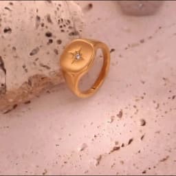 E.B.belle Aspect North Star Seal Ring Silver Color Waterproof 316L Stainless Steel Jewelry 18K Gold Plated Accessories