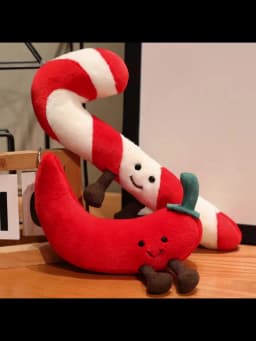 Christmas Bell Pepper and Candy Cane Plush Toy Fun Simulation Chili Peppers and Candy Canes Stuffed Doll Holiday Decor Xmas Gift