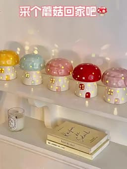 Creative Mushroom Small Night Lamp Bedside Light Home Decoration Ceramic Cute Mushroom Night Light Birthday Gift