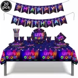 Neon Party Tableware Tablecloths Cups Plates Banner Napkins Straws Balloons Neon Glow Birthday Party Decoration Supplies